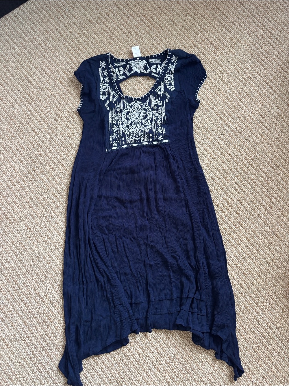 Bila Navy Blue Asymmetrical Embroidered Dress